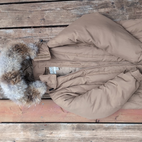 Vintage Cabela's Goose Down Stadium Jacket Trench Coat w/ Fox Fur Lined Hood - Picture 2 of 7